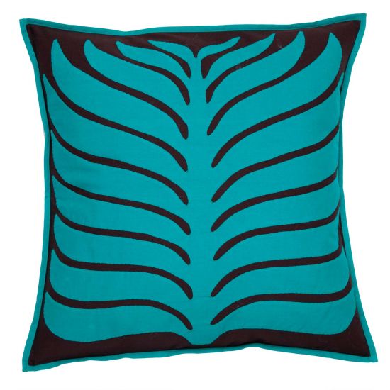 Palm Leaf Motif Applique Pillow Cover - Persian Green/Brown